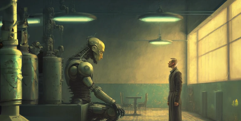 Robot and human looking at each other