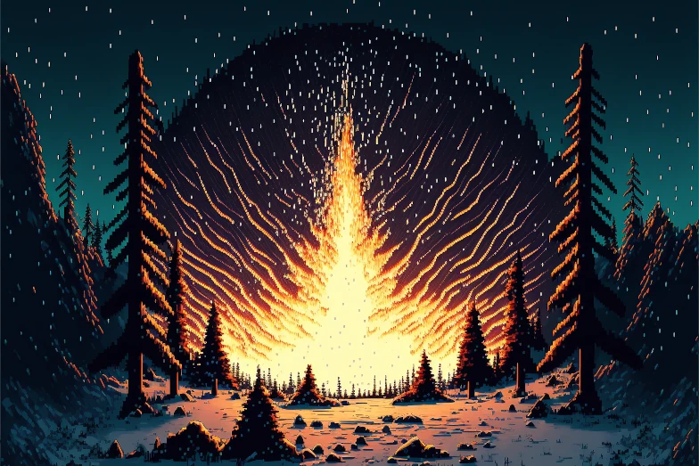 Asteroid impact in the middle of a snowy forest